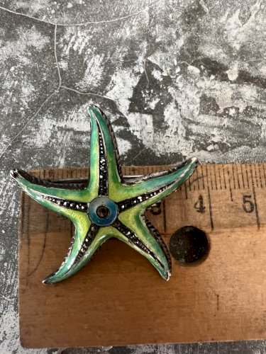Broche argent marcassites émaillée Étoile de mer Vintage Ancien Vers 1930/1950