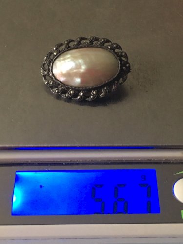 Broche Argent Massif Nacre Marcassites Antique Victorian Silver Brooch