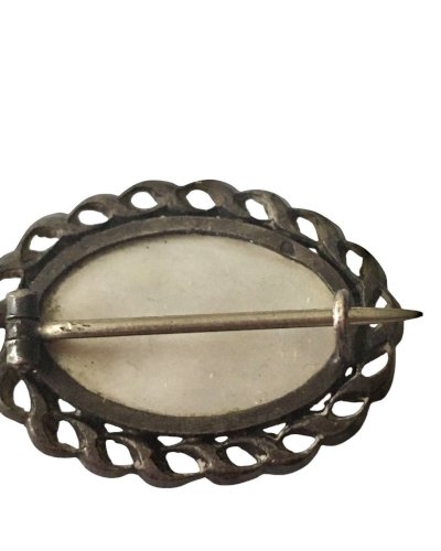 Broche Argent Massif Nacre Marcassites Antique Victorian Silver Brooch