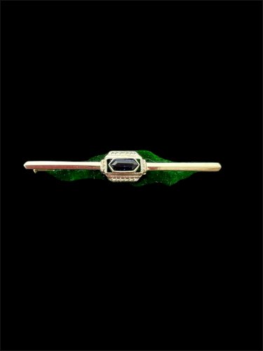 Broche Art Déco 1925 Or Bicolore Jaune Et Blanc 18 Carats Pierre Bleue Vintage