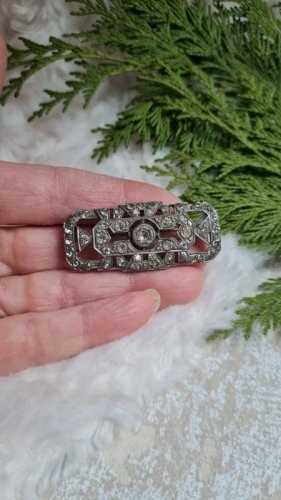 Broche art déco ancienne avec strass - années 20/30