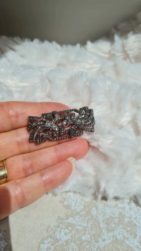 Broche art déco avec marcassites, broche en argent ancienne