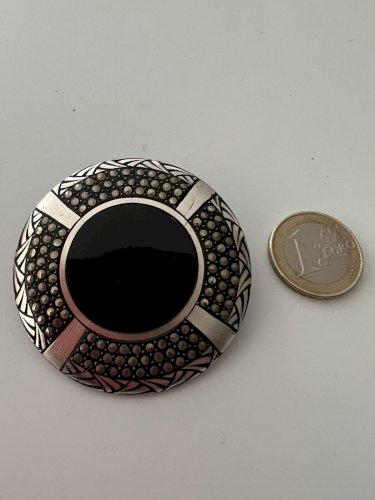  broche Art déco bakélite signé Azaïs Serti Marcassites Laqué argent Vintage Anti