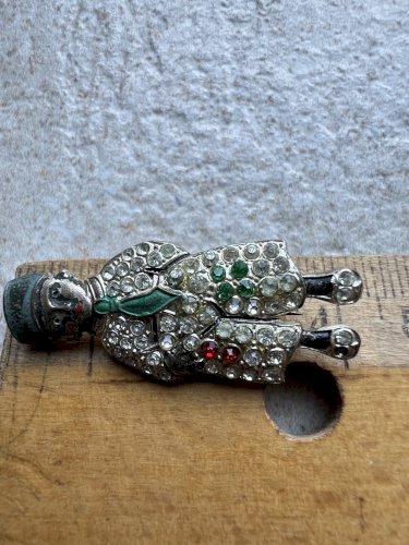 Broche Art Deco Vers 1925 Figurative Jazz Age Unisexe Vintage Ancien Strass Char