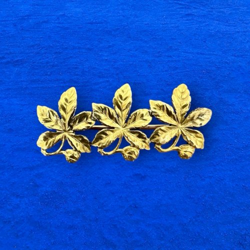 Broche Art nouveau 1900 feuille de marronnier-Oria-plaqué or-ancien - Unisexe