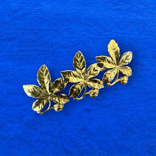 Broche Art nouveau 1900 feuille de marronnier-Oria-plaqué or-ancien - Unisexe