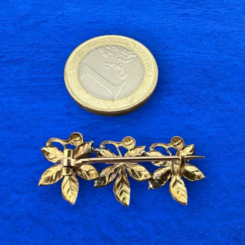 Broche Art nouveau 1900 feuille de marronnier-Oria-plaqué or-ancien - Unisexe