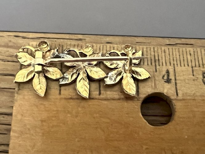 Broche Art nouveau 1900 feuille de marronnier-Oria-plaqué or-ancien - Unisexe