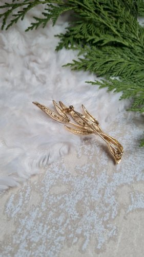 Broche Bambou doré avec strass et plaqué or