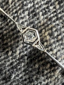 Broche barrette Artdeco vintage ancienne  or bicolore 14kt sertie diamants Chic