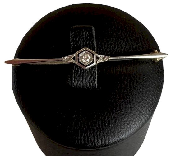  Broche barrette Artdeco vintage antique or bicolore 14 carats sertie diamants