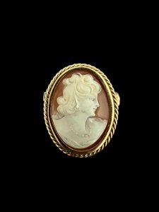 Vintage gold-plated cameo brooch shell, retro, unisex, collection.