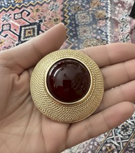 Broche Couture Vintage Cabochon Verre  Doré French Fashion 1960 Large Brooch