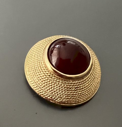 Broche Couture Vintage Cabochon Verre  Doré French Fashion 1960 Large Brooch