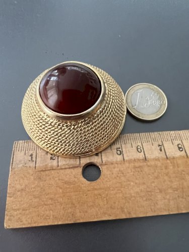 Broche Couture Vintage Cabochon Verre  Doré French Fashion 1960 Large Brooch