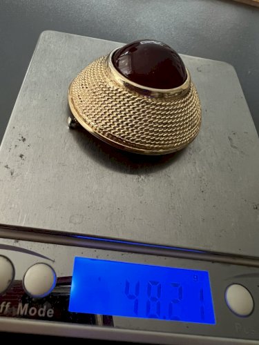 Broche Couture Vintage Cabochon Verre  Doré French Fashion 1960 Large Brooch