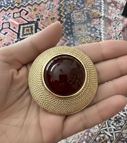 Broche Couture Vintage Cabochon Verre  Doré French Fashion 1960 Large Brooch