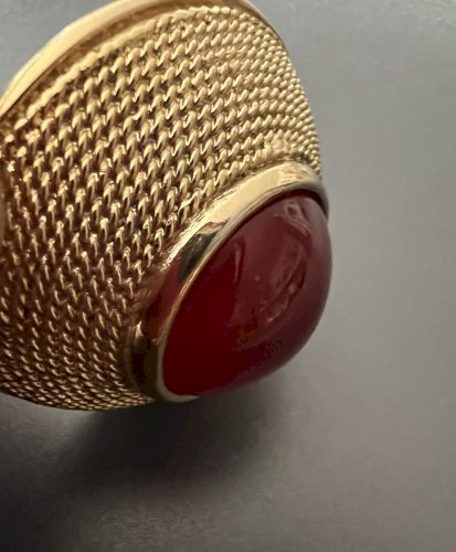 Broche Couture Vintage Cabochon Verre  Doré French Fashion 1960 Large Brooch