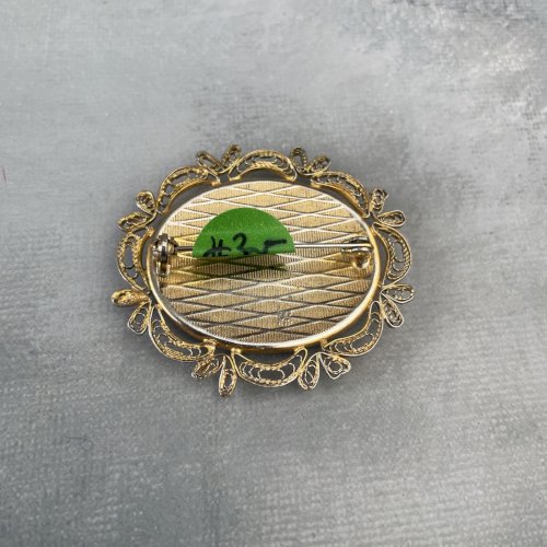Broche damasquinado de Tolède en métal doré vintage bijoux décor oiseaux