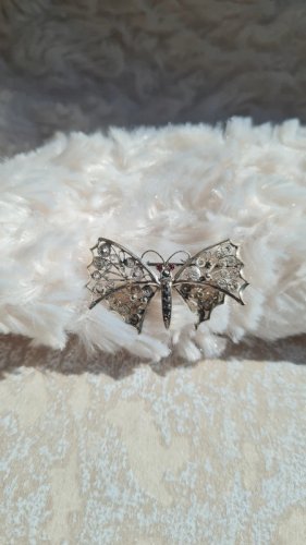 Broche en argent 835 papillon en filigrane et marcassites