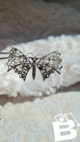 Broche en argent 835 papillon en filigrane et marcassites