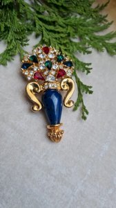 Broche fantaisie strass et pierre lapis lazuli
