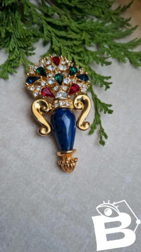 Broche fantaisie strass et pierre lapis lazuli