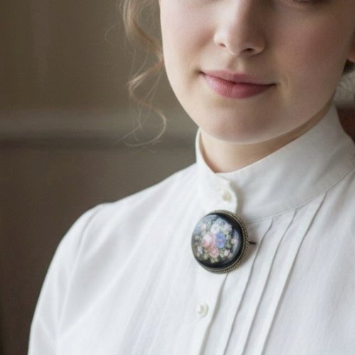 Broche Florale Antique Verre Biseauté Napoléon III Victorian 19th Century Brooch