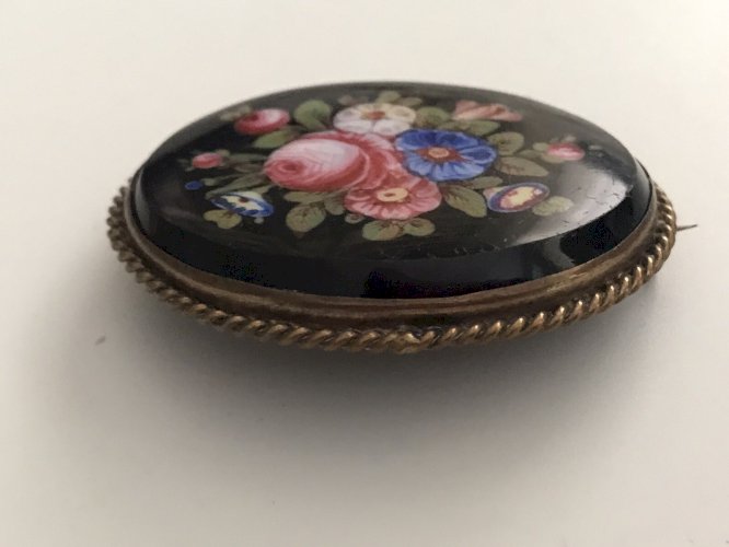 Broche Florale Antique Verre Biseauté Napoléon III Victorian 19th Century Brooch