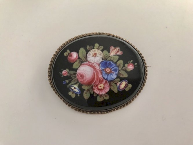Broche Florale Antique Verre Biseauté Napoléon III Victorian 19th Century Brooch