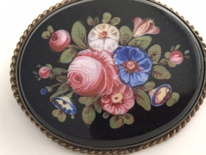 Broche Florale Antique Verre Biseauté Napoléon III Victorian 19th Century Brooch