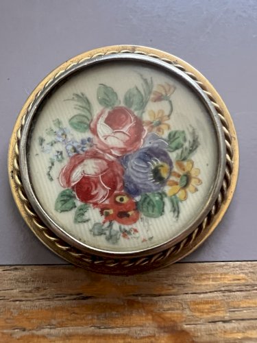 Broche Galalithe Peinte Main Floral Art Déco Vintage 1940 1950 Brooch Ancien