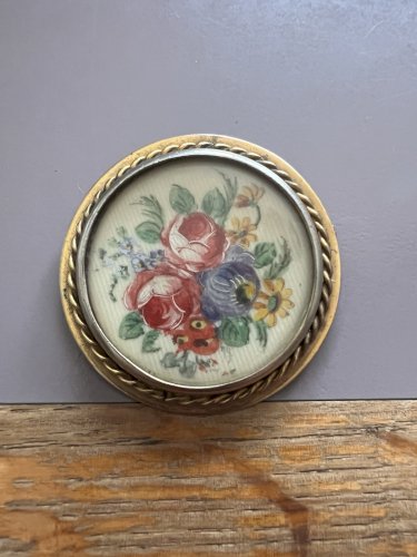 Broche Galalithe Peinte Main Floral Art Déco Vintage 1940 1950 Brooch Ancien