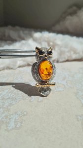 Broche hiboux - June - pierre d Ambre - vintage- broche strass