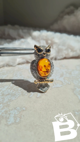 Broche hiboux - June - pierre d Ambre - vintage- broche strass