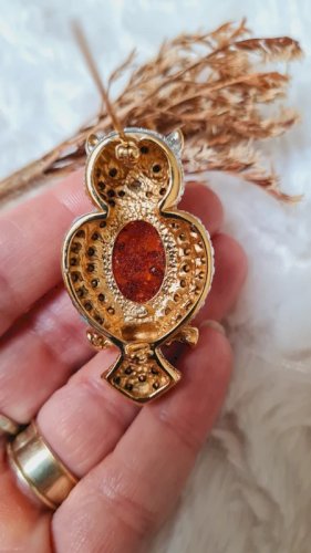 Broche hiboux - June - pierre d Ambre - vintage- broche strass