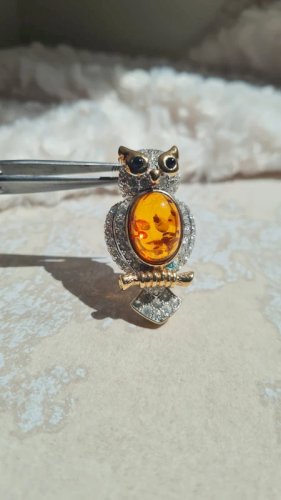 Broche hiboux - June - pierre d Ambre - vintage- broche strass