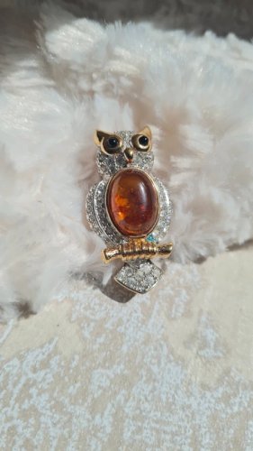 Broche hiboux - June - pierre d Ambre - vintage- broche strass