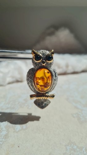 Broche hiboux - June - pierre d Ambre - vintage- broche strass