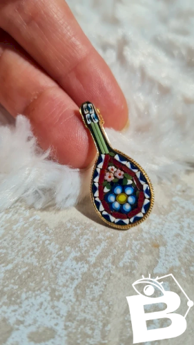 Broche mandoline ancienne Micro Mosaïques