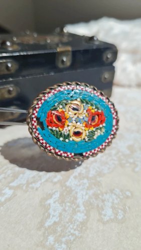 Broche Millefiori -Italie - ancienne en Mosaïques monture laiton