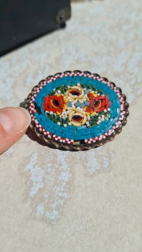 Broche Millefiori -Italie - ancienne en Mosaïques monture laiton