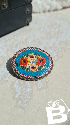 Broche Millefiori -Italie - ancienne en Mosaïques monture laiton