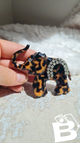 Broche Oversise vintage éléphant style écaille de tortue et strass