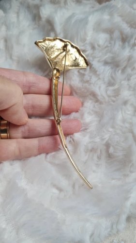 Broche oversize feuille de Ginkgo - doré et strass- vintage