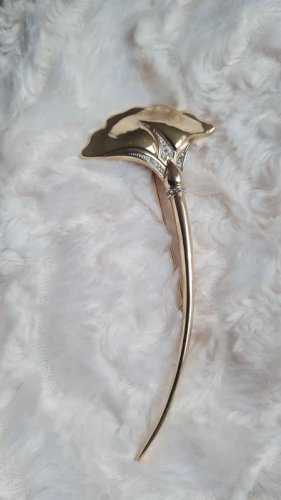 Broche oversize feuille de Ginkgo - doré et strass- vintage