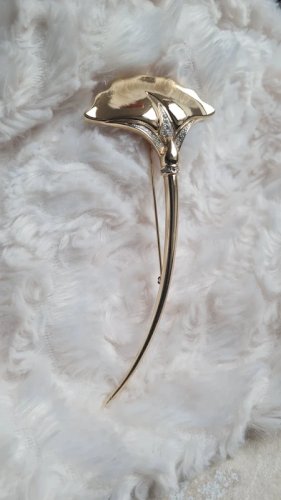 Broche oversize feuille de Ginkgo - doré et strass- vintage