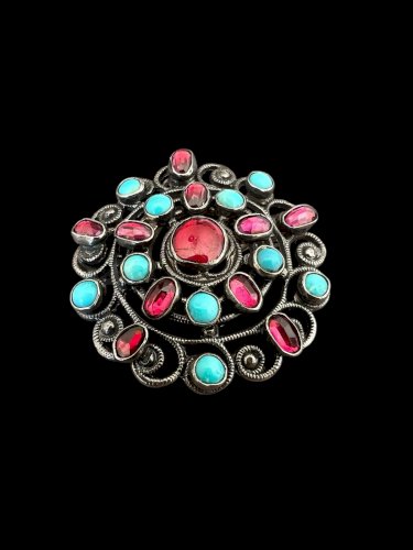 Broche Pendentif  19 Eme Siècle Austro-Hongrois Argent -grenat -Ancien Bijou