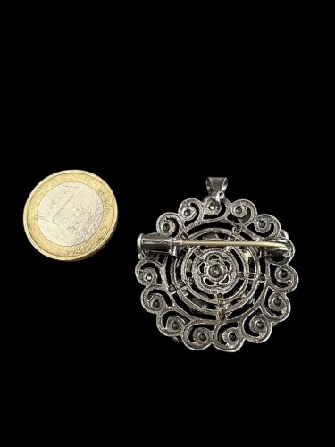 Broche Pendentif  19 Eme Siècle Austro-Hongrois Argent -grenat -Ancien Bijou