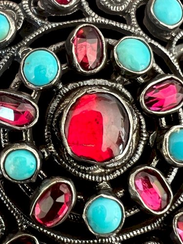 Broche Pendentif  19 Eme Siècle Austro-Hongrois Argent -grenat -Ancien Bijou
